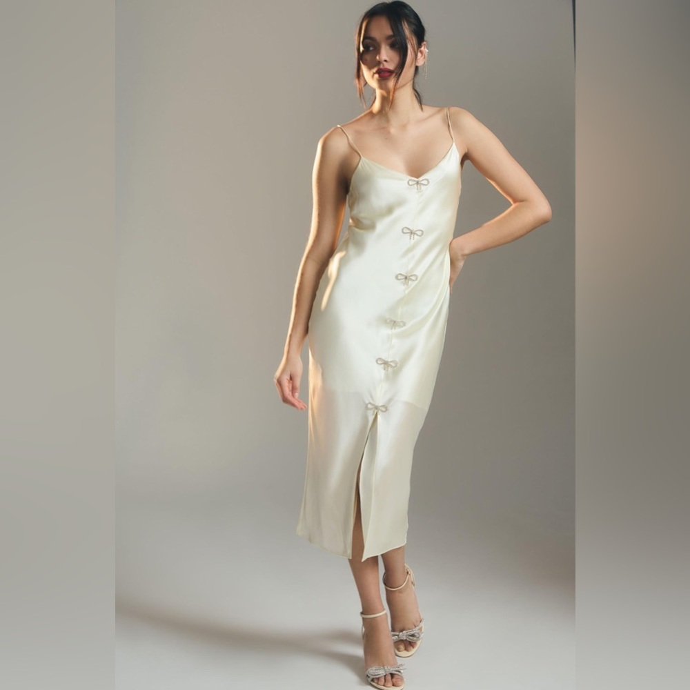 Anthropologie - Cami NYC Light Yellow Bow-Front Silk Midi Dress